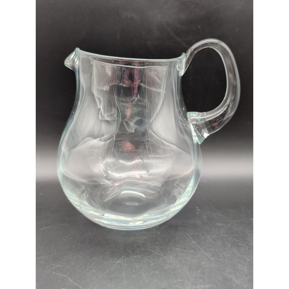 Handblown Round Pitcher Vase Optic Glass Water Ice Lip